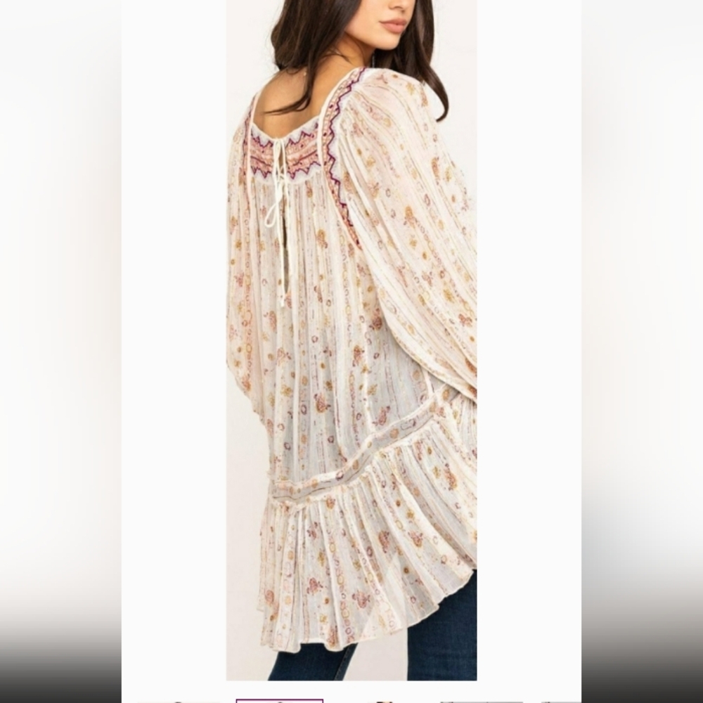Free People Dance Magic Embroidered Yoke Flowy Boho Festival Hippie Tunic L - Picture 3 of 12